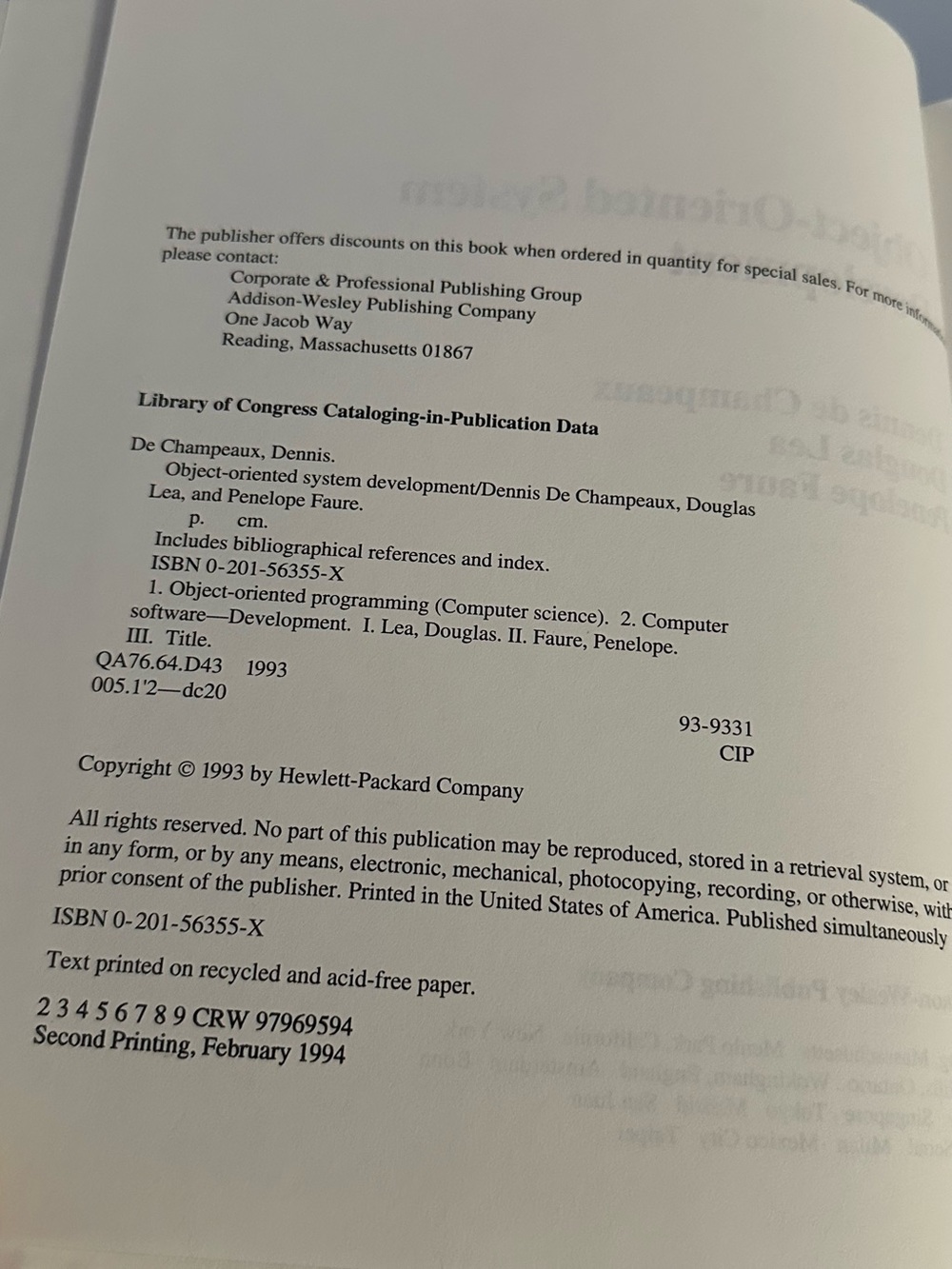 Object Oriented System Development Champeaux Computer Science 1993 Programming - Picture 6 of 7
